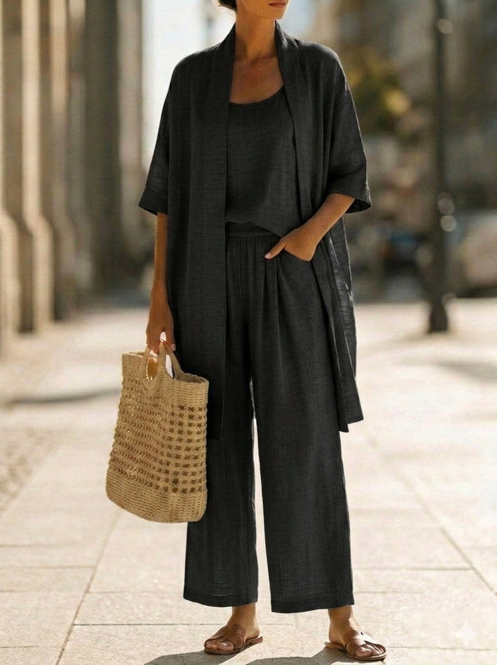 Elena | Ensemble Minimaliste en Coton et Lin en Trois Pièces