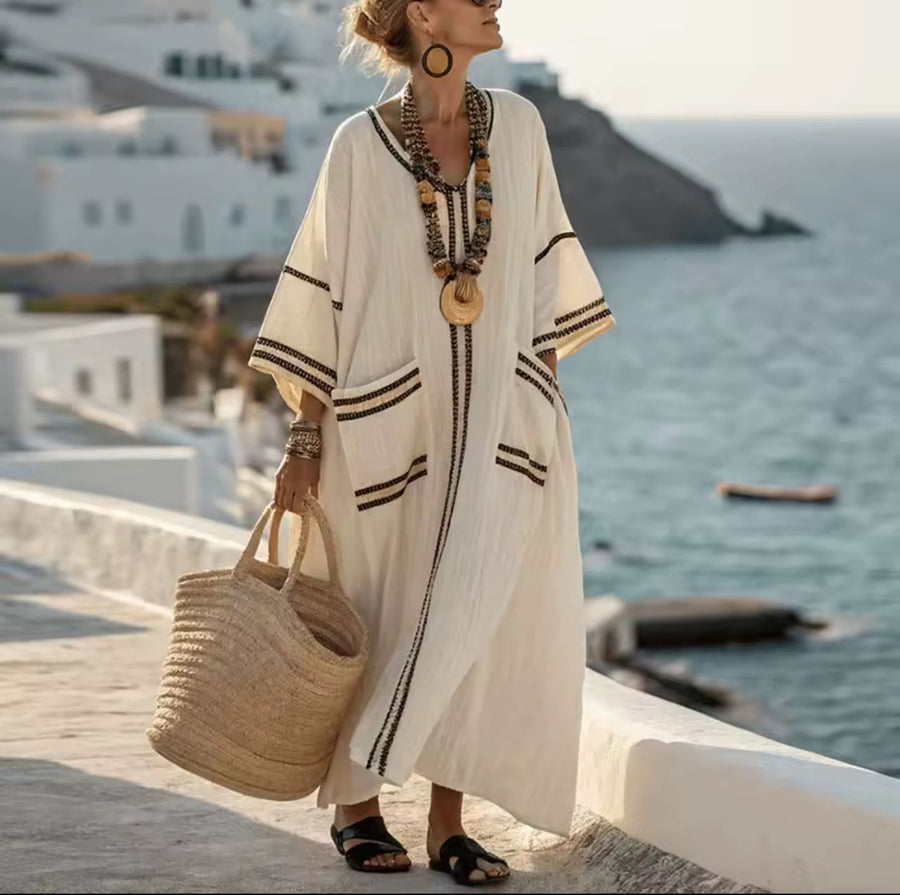 Robe Ample "Alice" com Finitions Contrastées