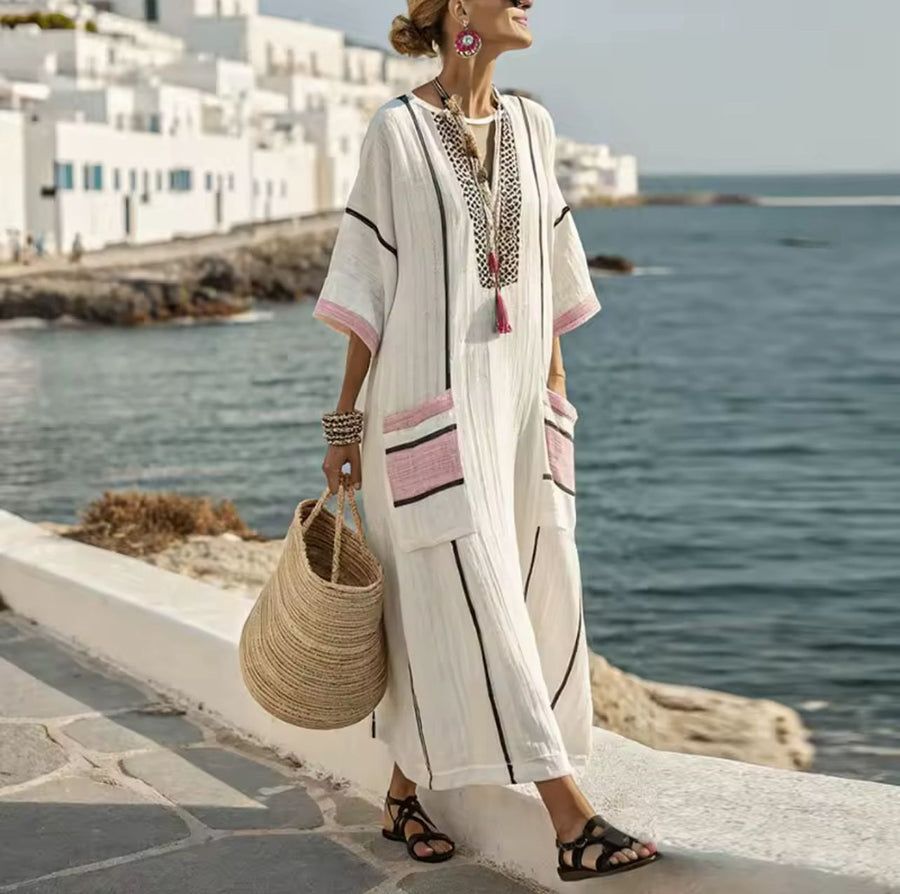 Robe Longue Estivale "Jade" avec Broderies Ethniques