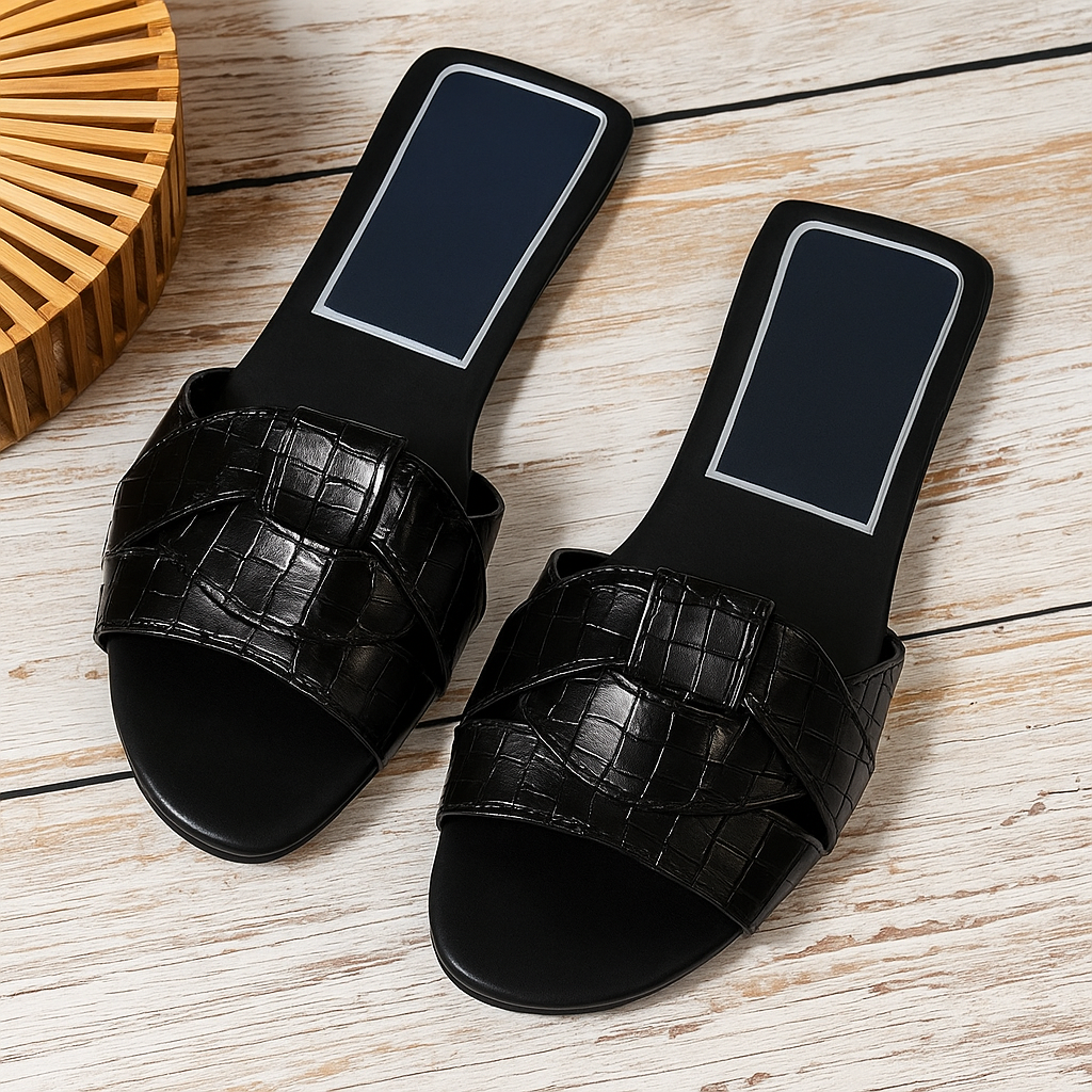 Livia | Women's Vegan Leather Square-Toe Comfortable Slides