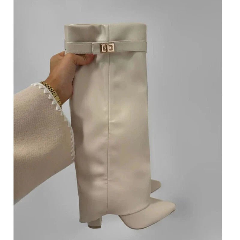 Corinne | Women's Fold-Over Cuff Pointed Toe Knee-High Boots