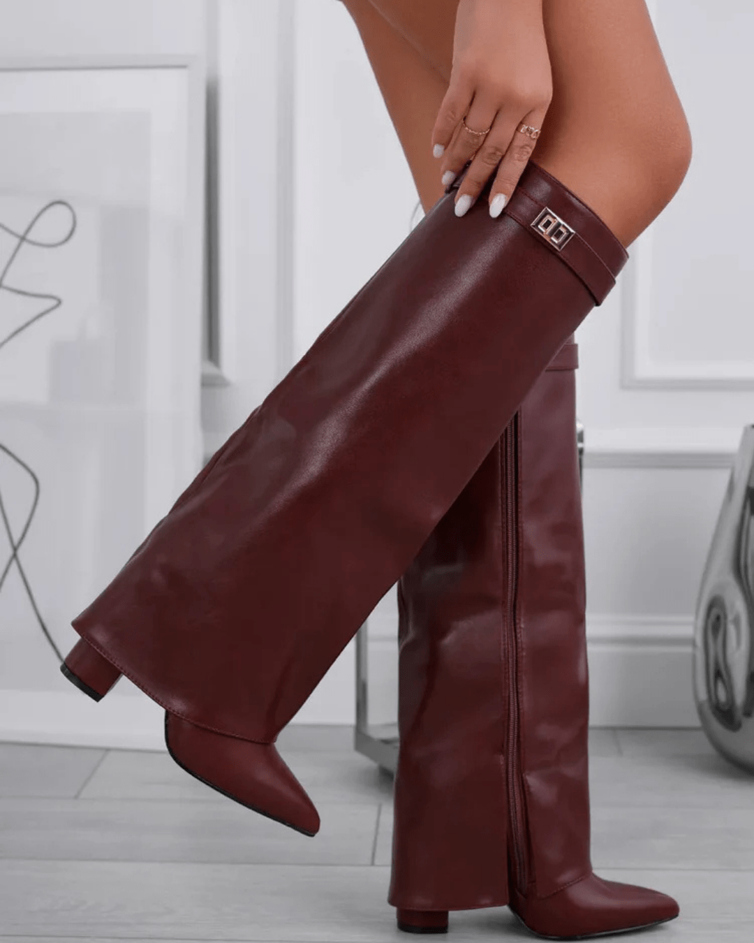 Corinne | Women's Fold-Over Cuff Pointed Toe Knee-High Boots