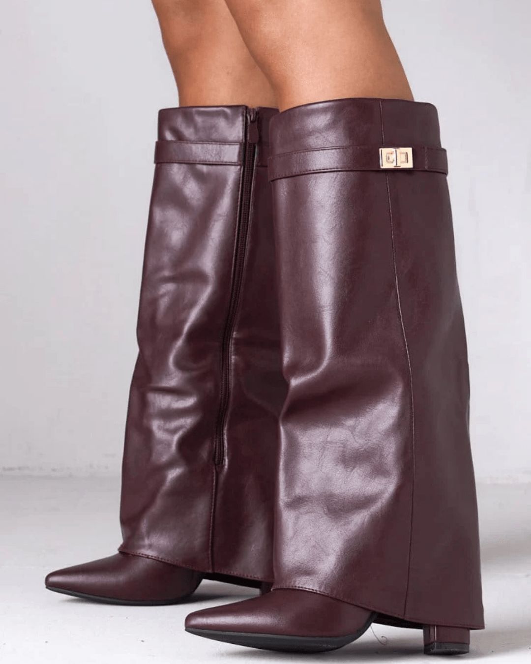 Corinne | Women's Fold-Over Cuff Pointed Toe Knee-High Boots