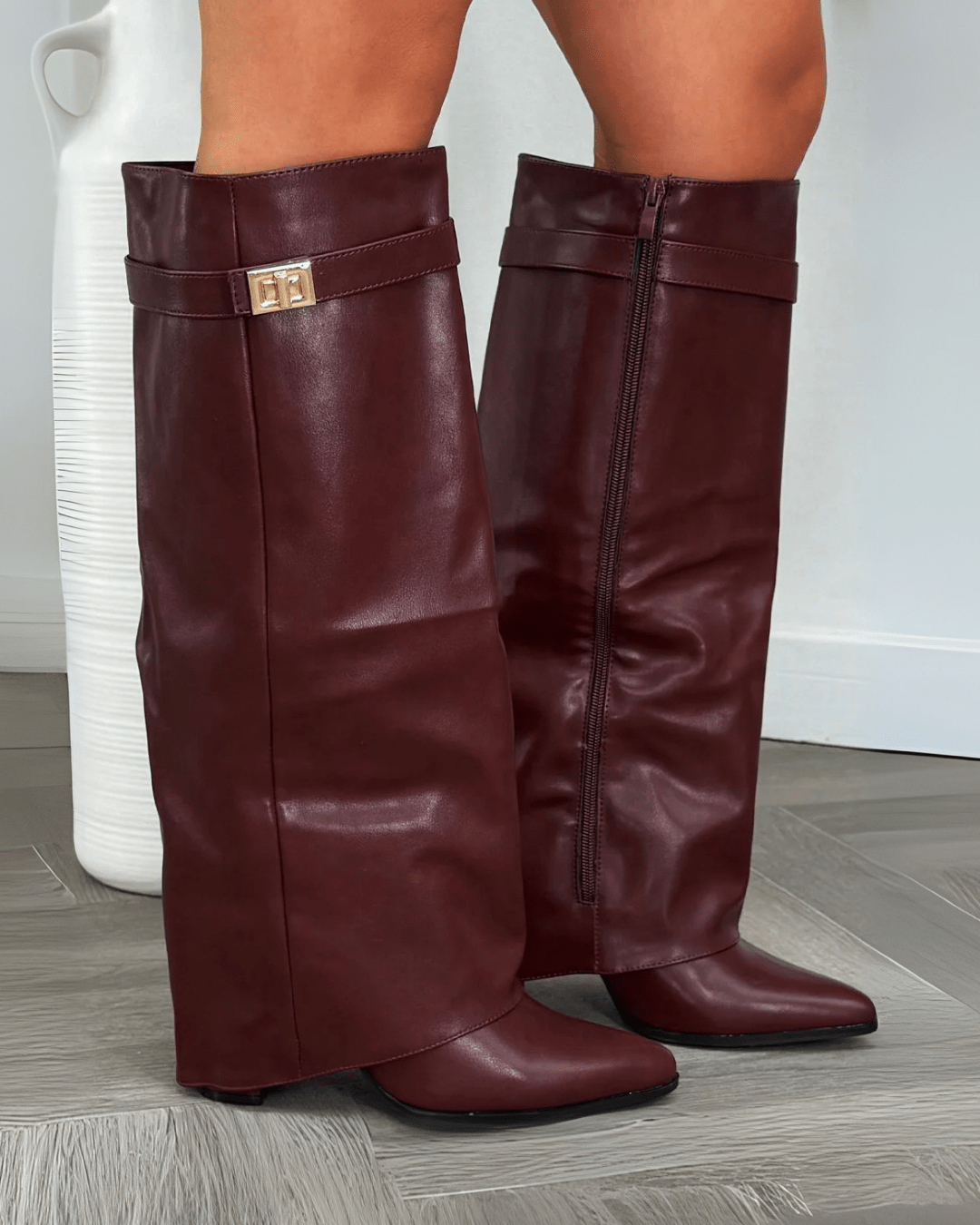 Corinne | Women's Fold-Over Cuff Pointed Toe Knee-High Boots