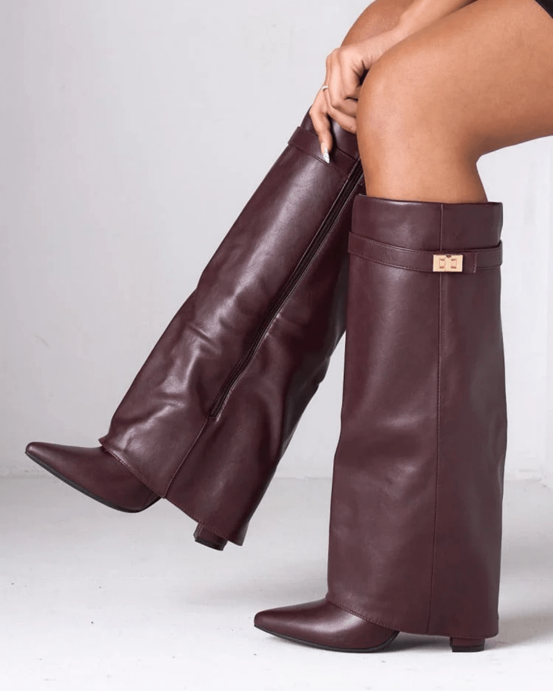Corinne | Women's Fold-Over Cuff Pointed Toe Knee-High Boots