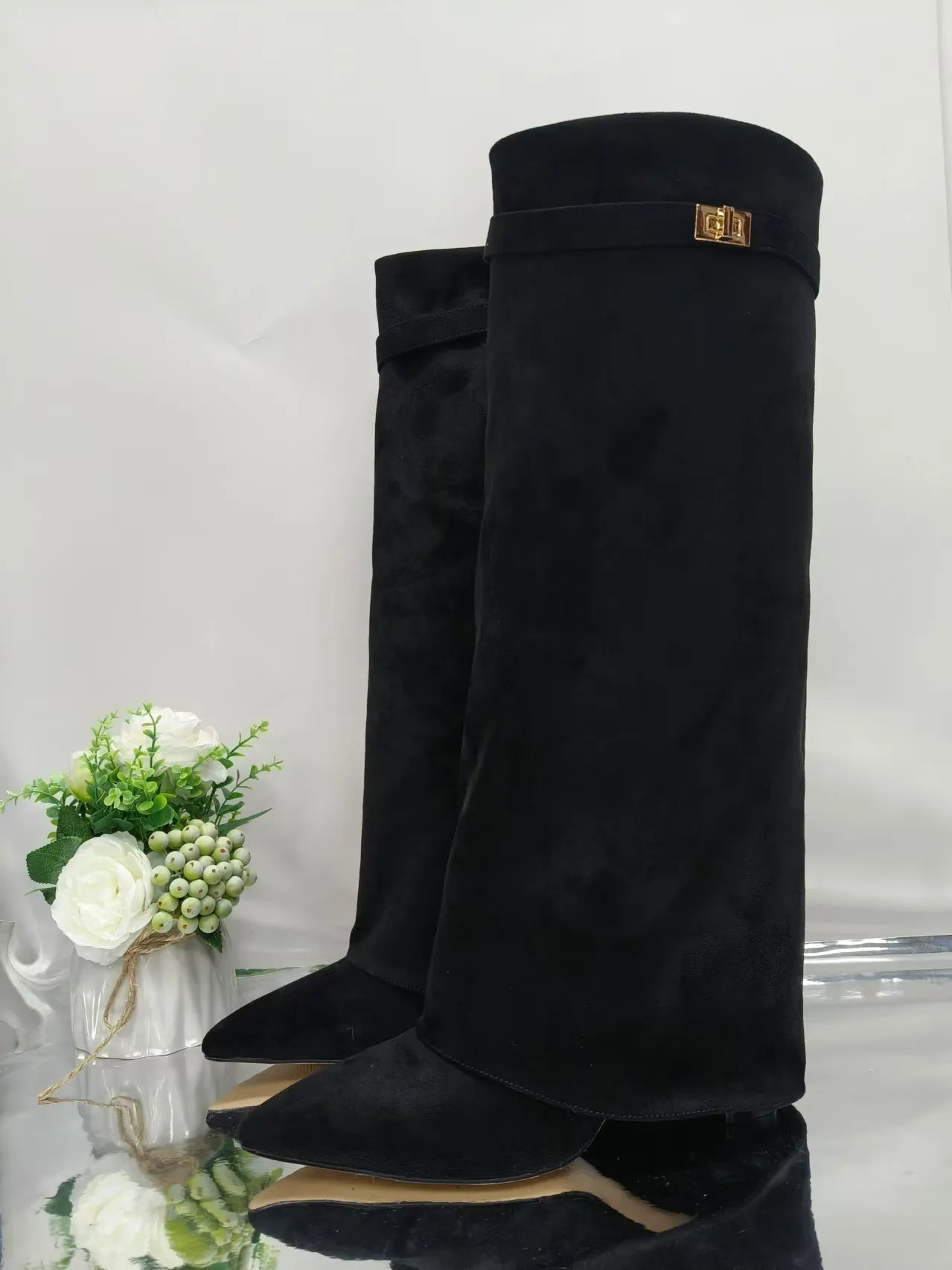 Corinne | Women's Fold-Over Cuff Pointed Toe Knee-High Boots