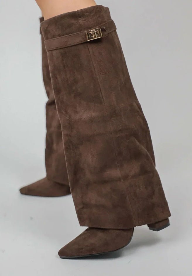 Corinne | Women's Fold-Over Cuff Pointed Toe Knee-High Boots