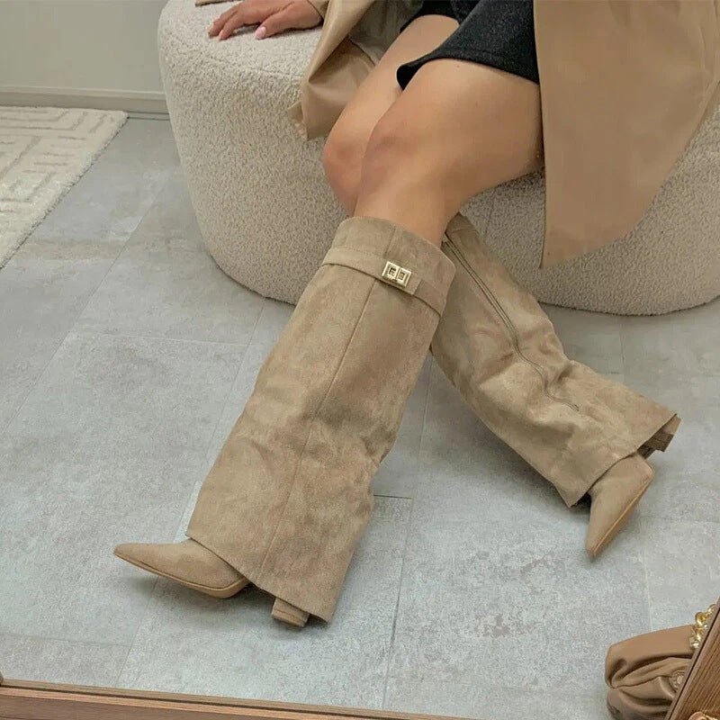 Corinne | Women's Fold-Over Cuff Pointed Toe Knee-High Boots