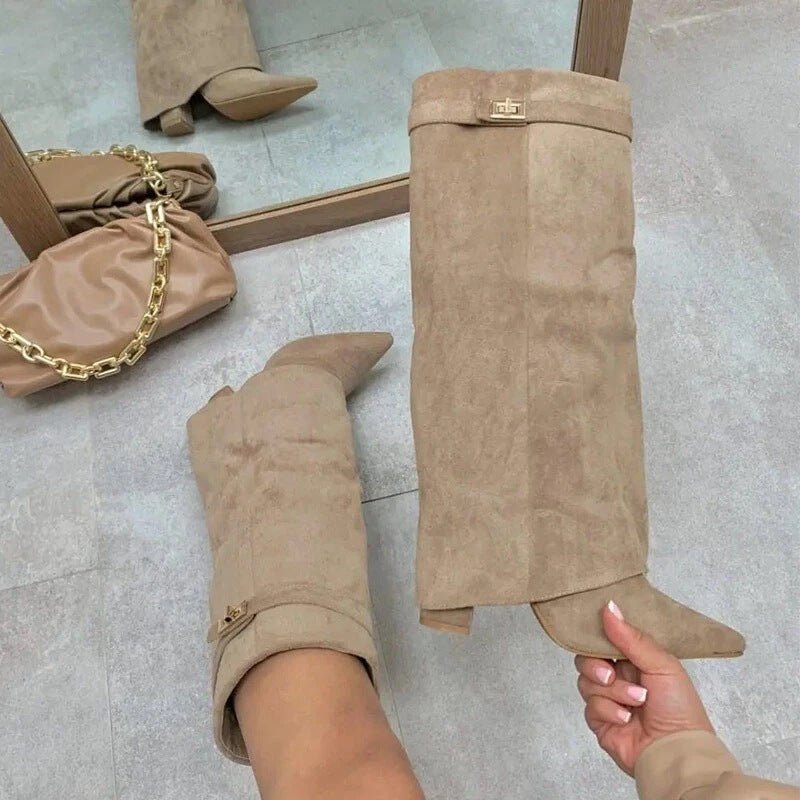 Corinne | Women's Fold-Over Cuff Pointed Toe Knee-High Boots