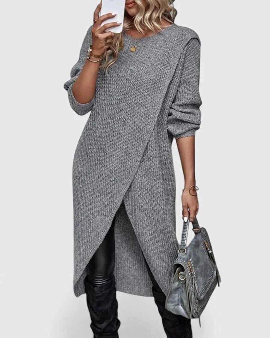 Solvaine | Women's Crossover Tulip Hem Knit Sweater Dress