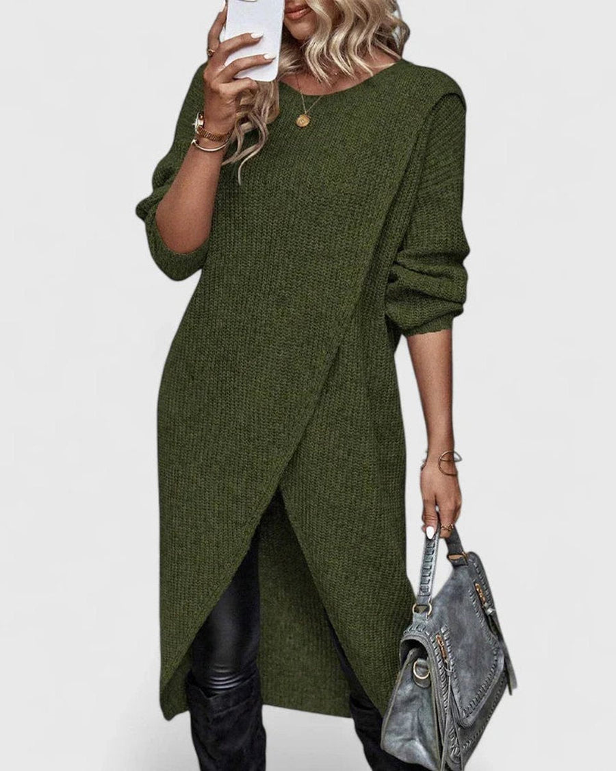 Solvaine | Women's Crossover Tulip Hem Knit Sweater Dress
