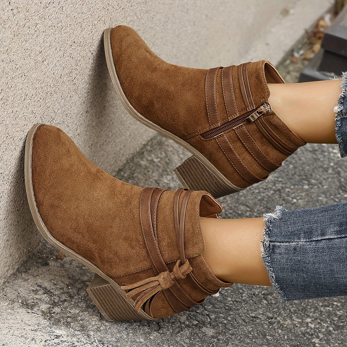 Emily | Women's Suede Strappy Block Heel Ankle Boots
