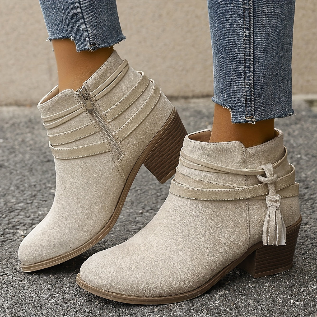 Emily | Women's Suede Strappy Block Heel Ankle Boots