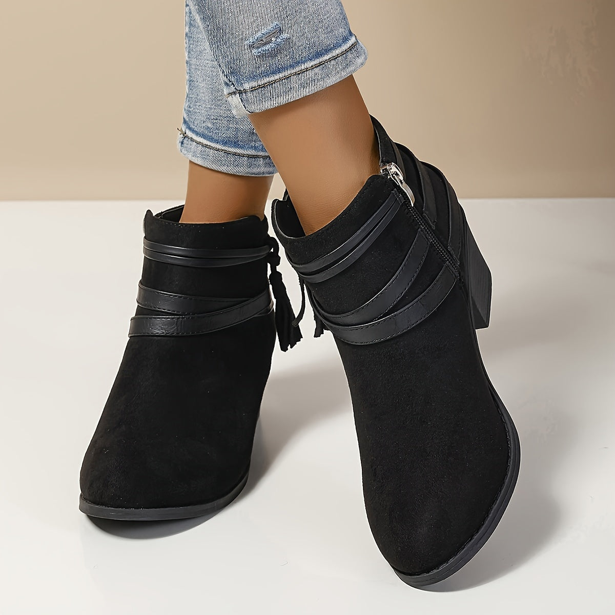 Emily | Women's Suede Strappy Block Heel Ankle Boots