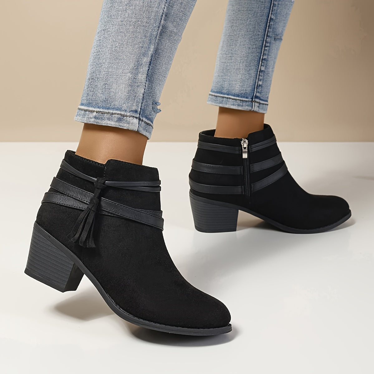 Emily | Women's Suede Strappy Block Heel Ankle Boots