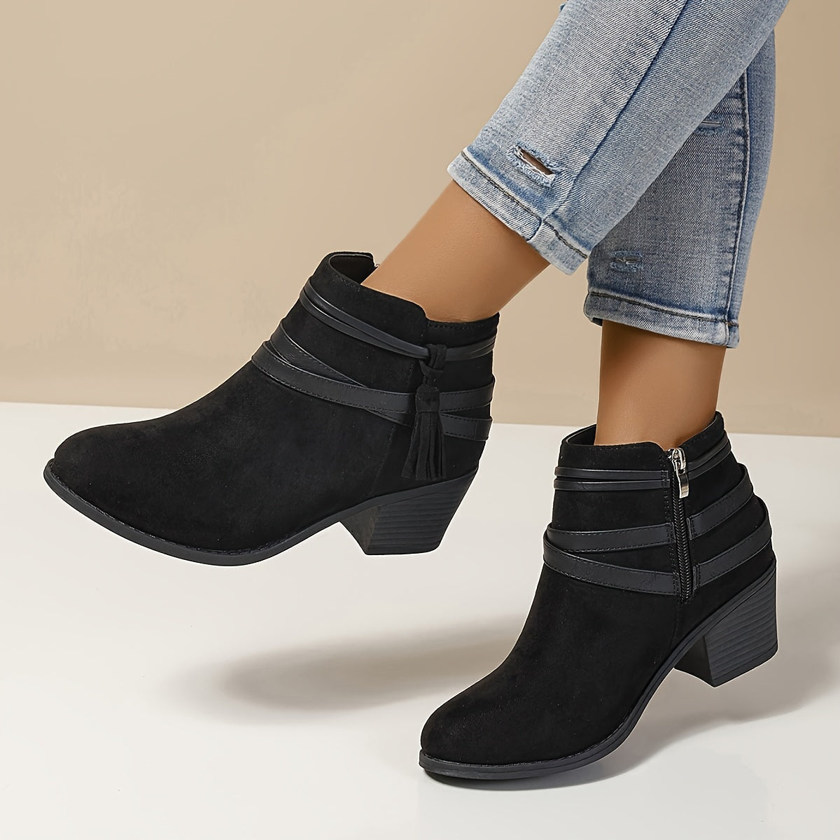 Emily | Women's Suede Strappy Block Heel Ankle Boots