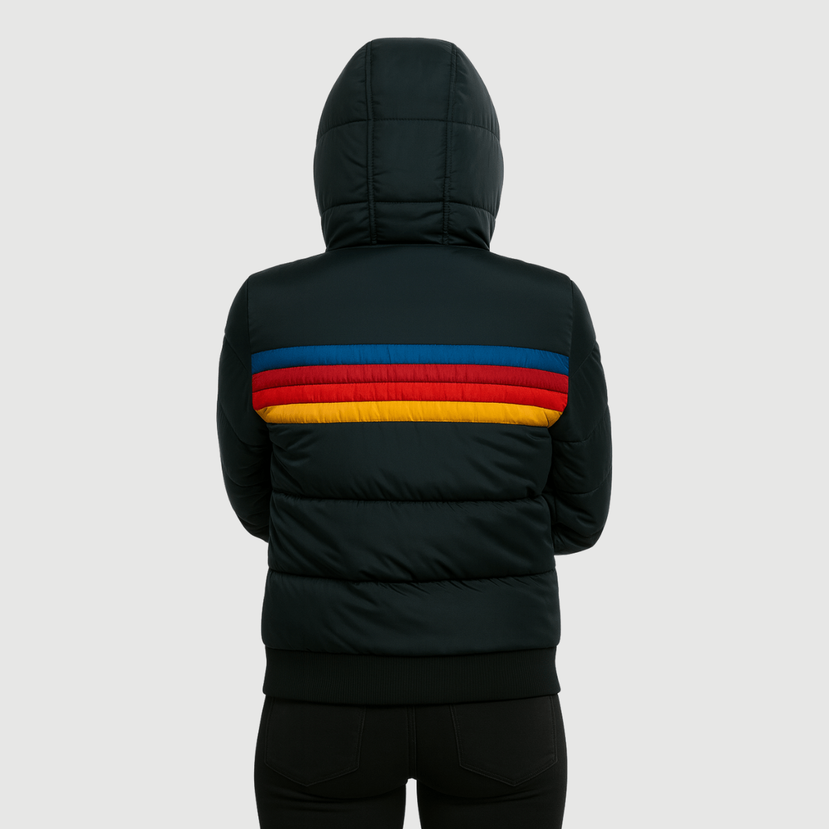 Sophia | Womens Retro Striped Zip Up Puffer Rain Jacket