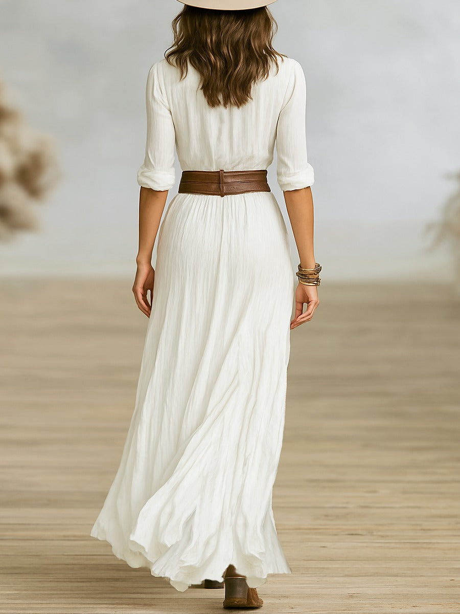 Theia | Women's Button Front Long Sleeve Maxi Dress