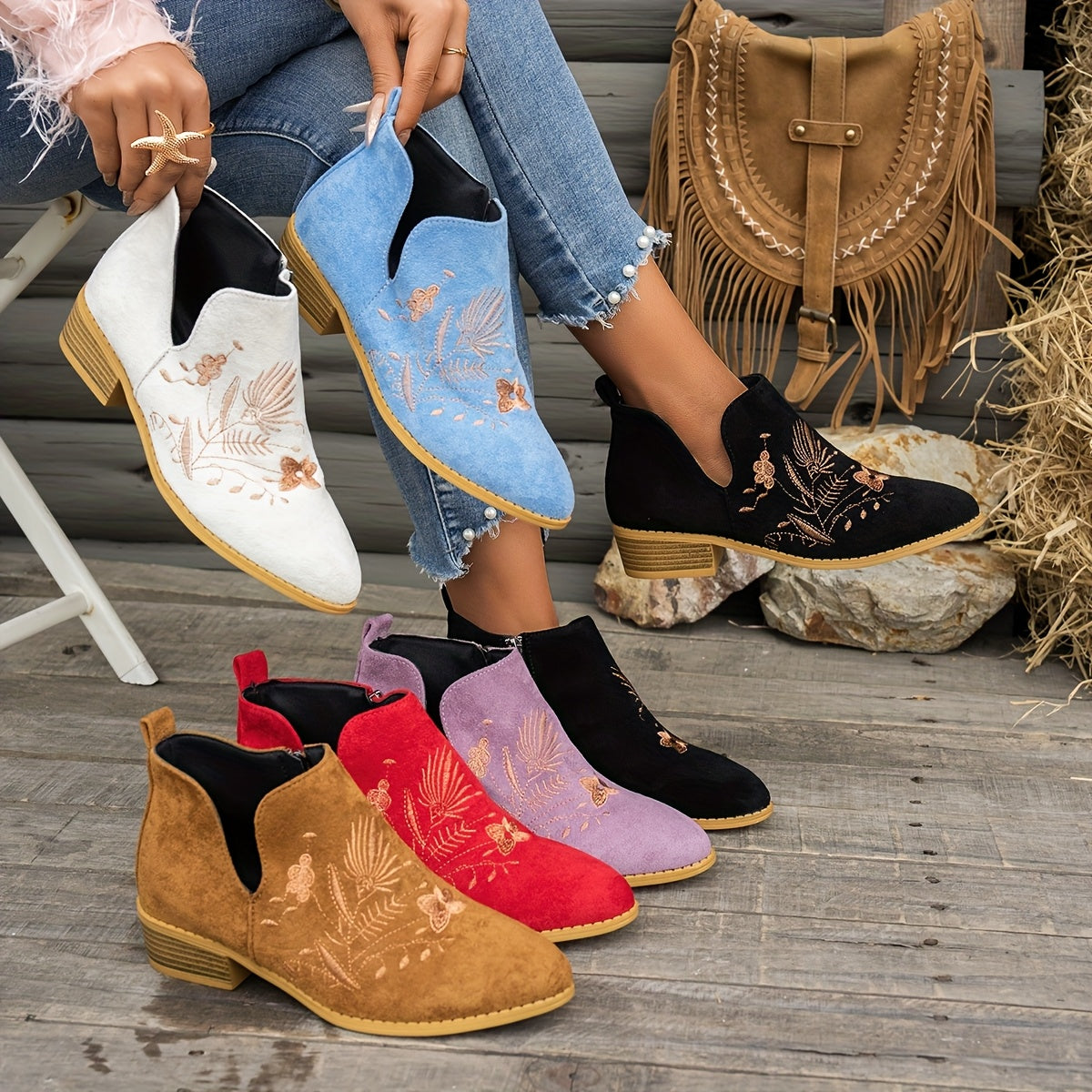 Tivelle | Women's Embroidered Ankle Boots