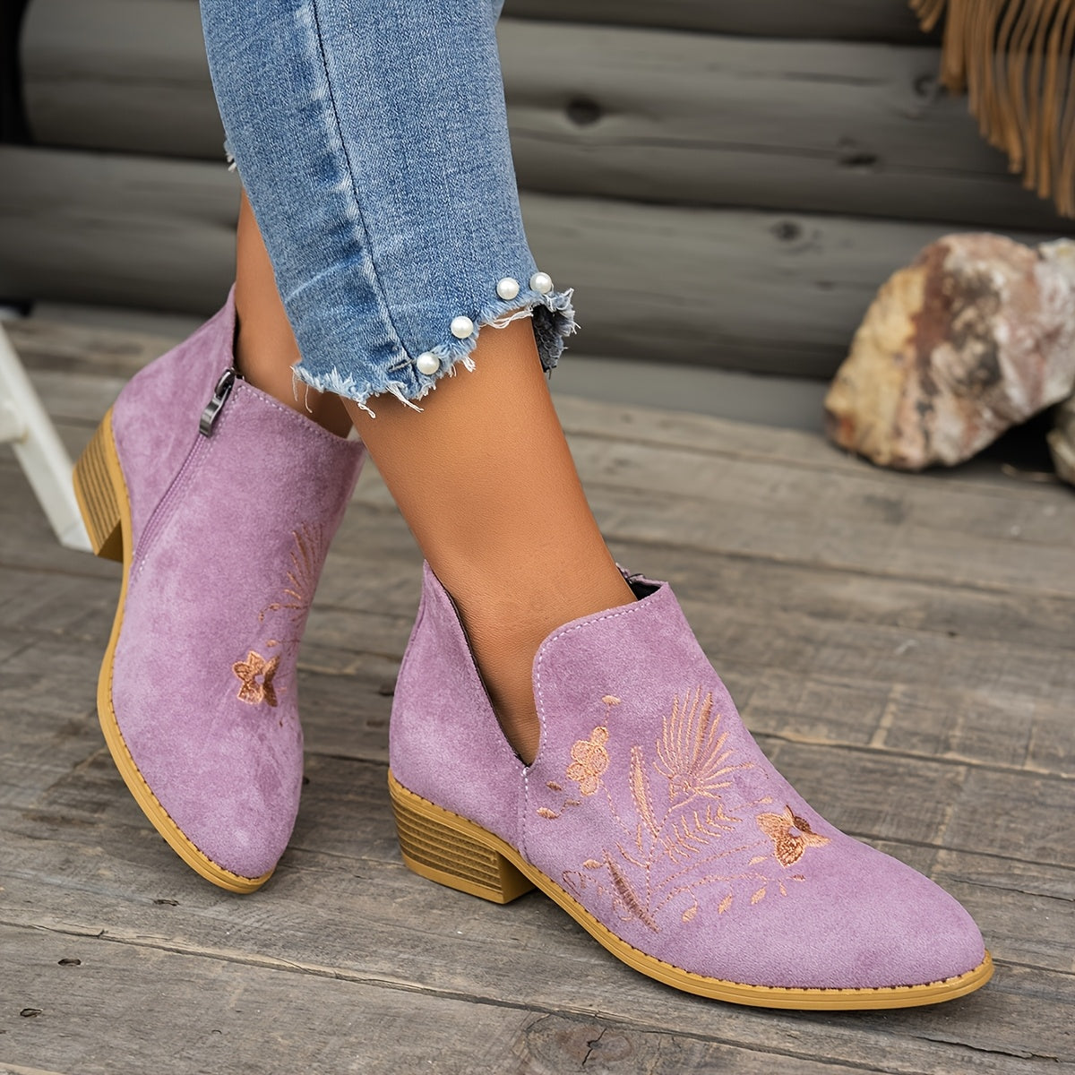 Tivelle | Women's Embroidered Ankle Boots
