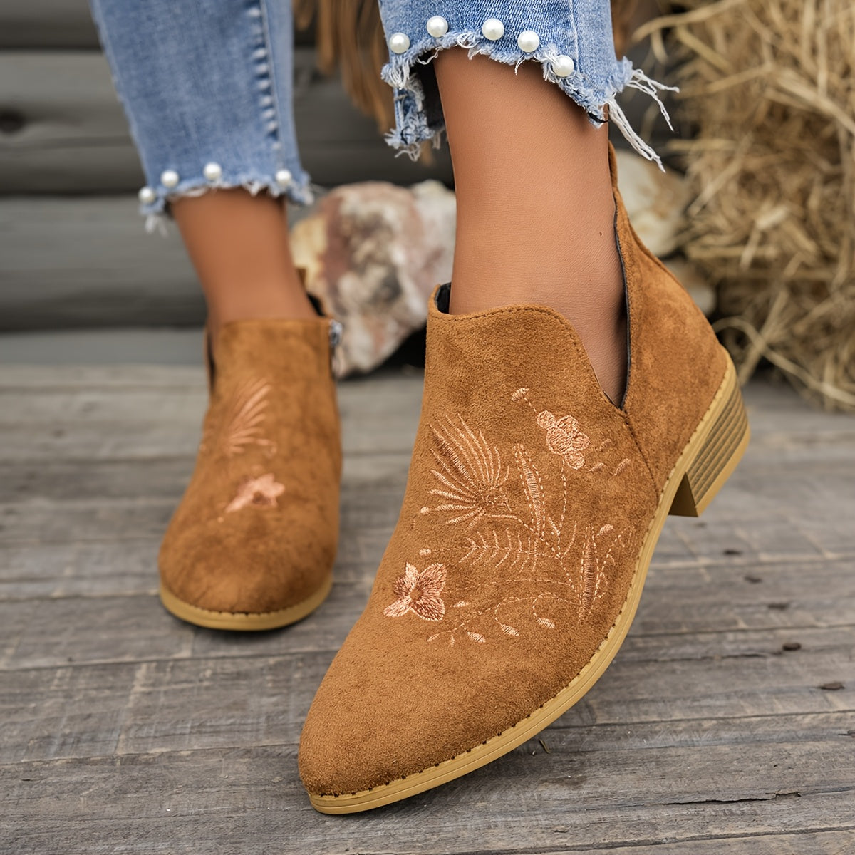 Tivelle | Women's Embroidered Ankle Boots