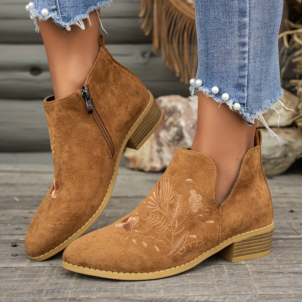 Tivelle | Women's Embroidered Ankle Boots