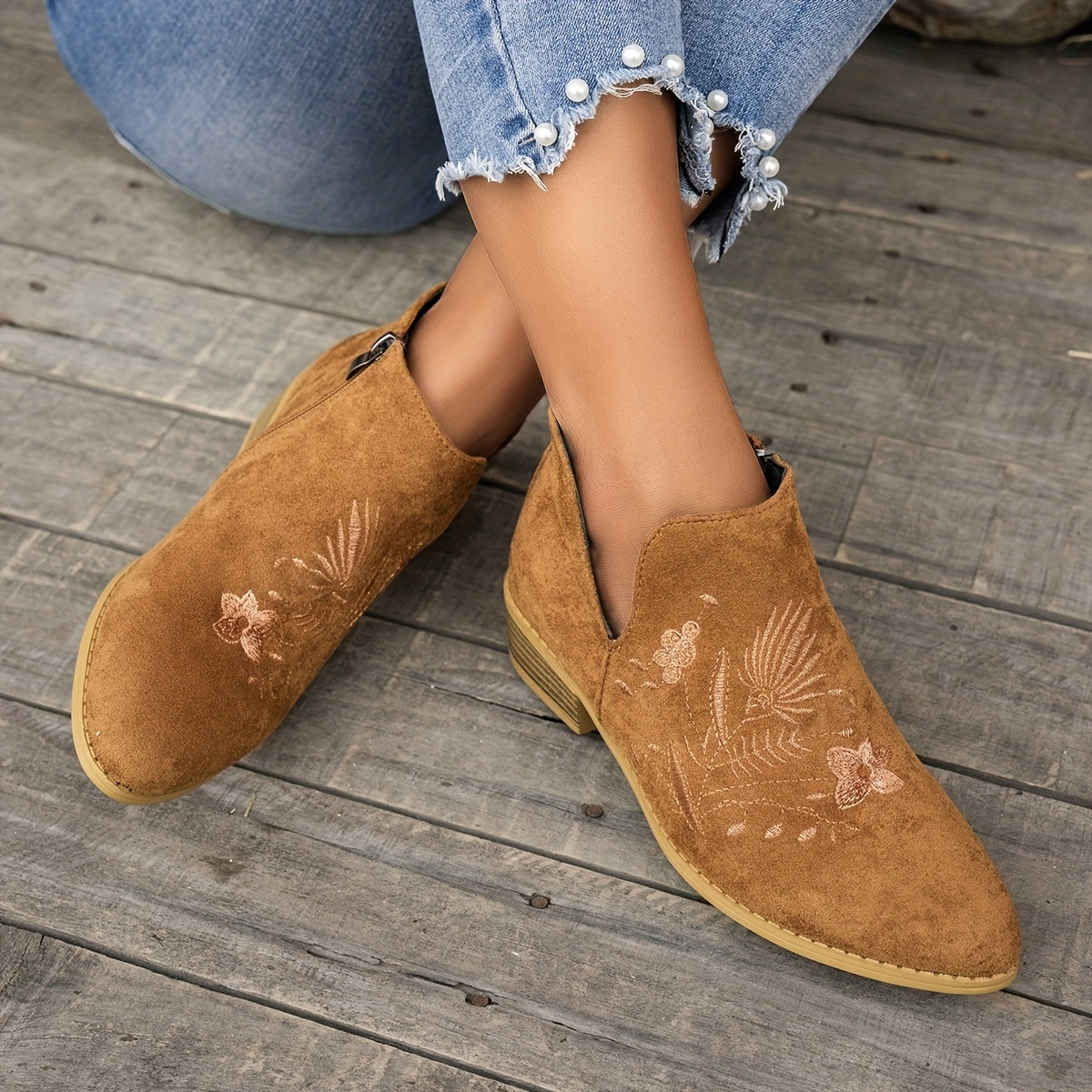 Tivelle | Women's Embroidered Ankle Boots
