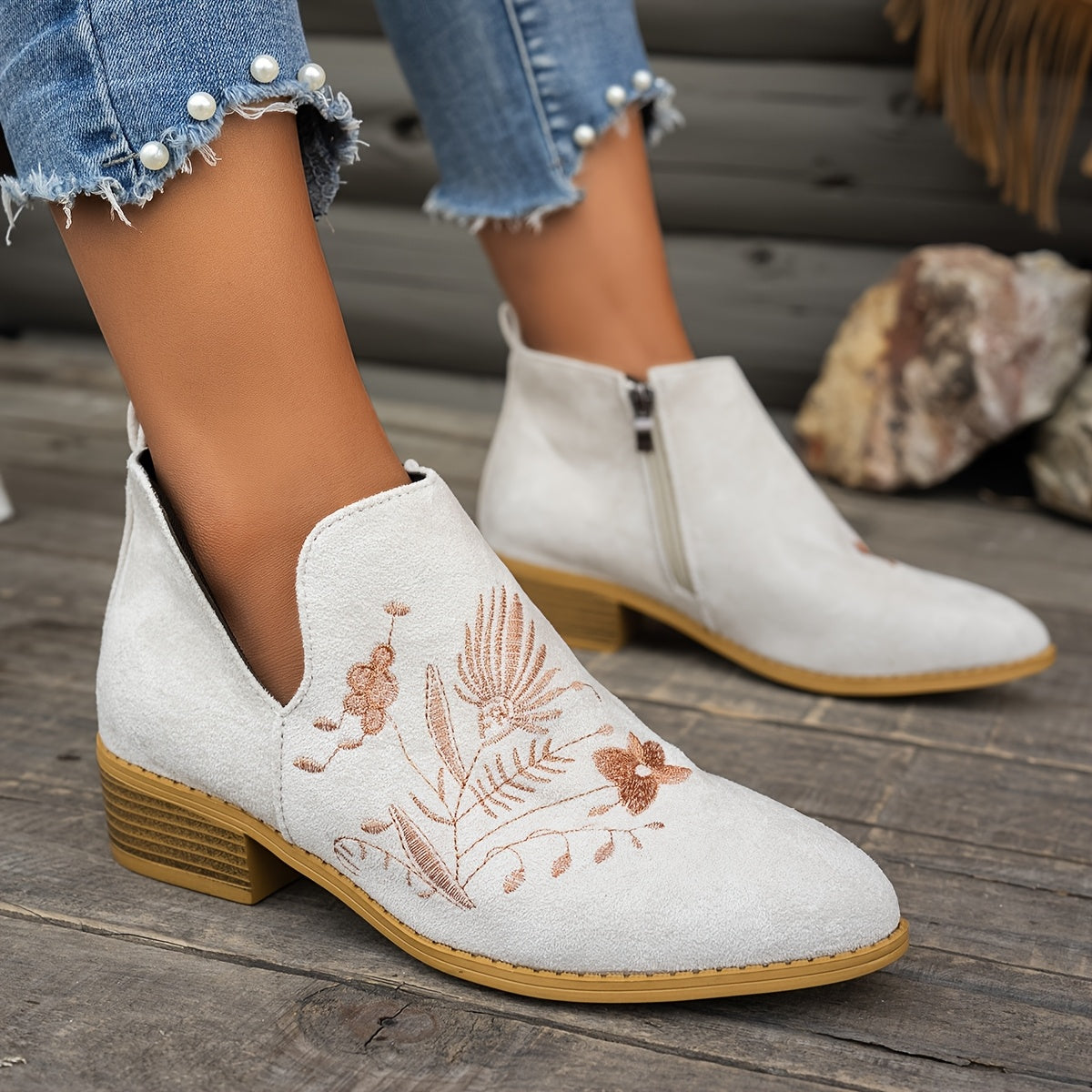 Tivelle | Women's Embroidered Ankle Boots