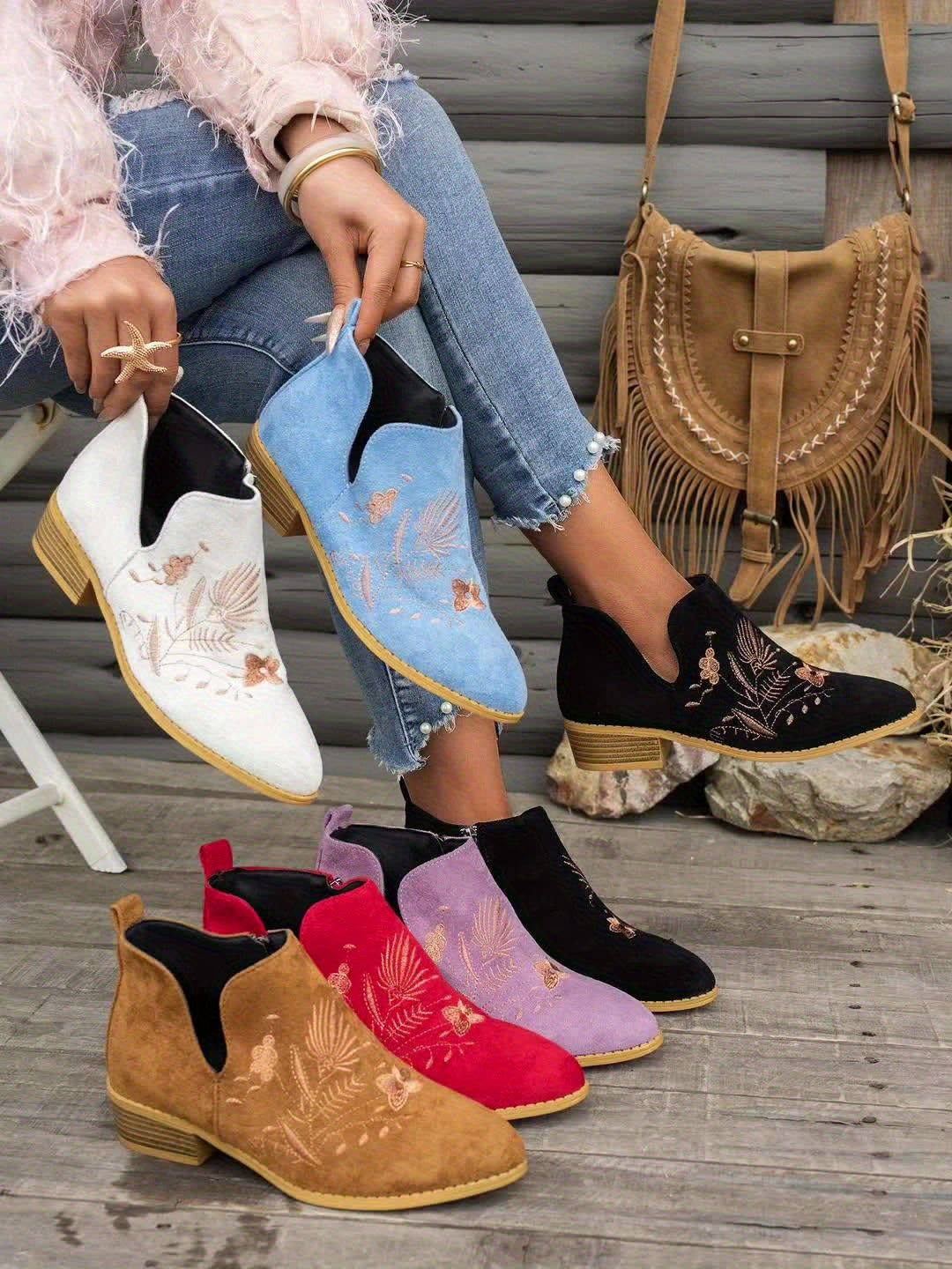 Tivelle | Women's Embroidered Ankle Boots