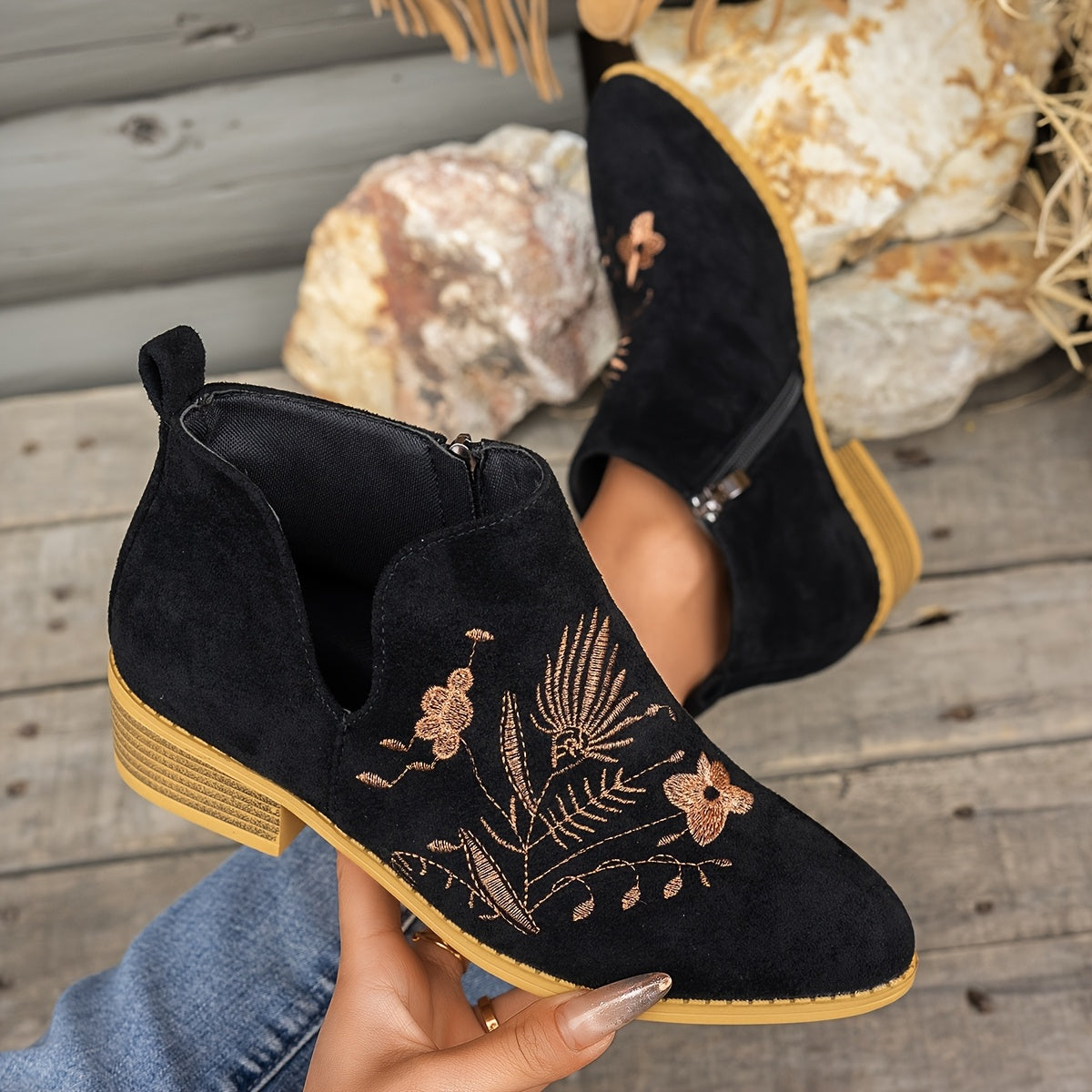 Tivelle | Women's Embroidered Ankle Boots