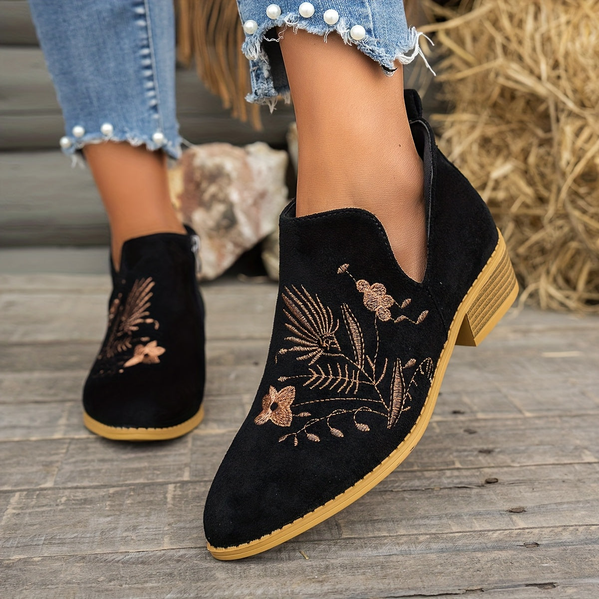 Tivelle | Women's Embroidered Ankle Boots