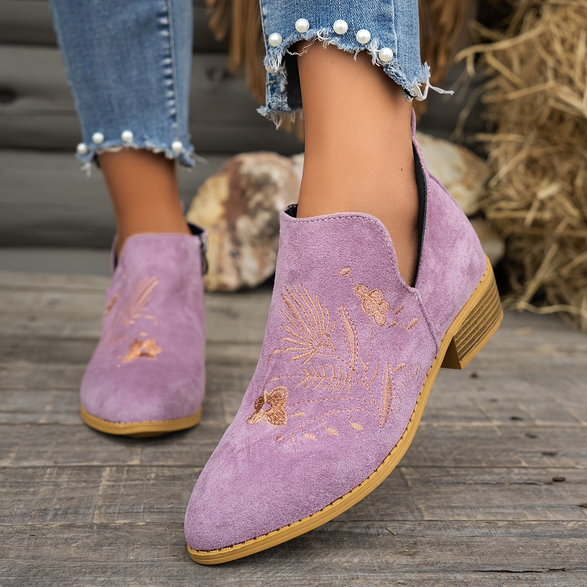 Tivelle | Women's Embroidered Ankle Boots