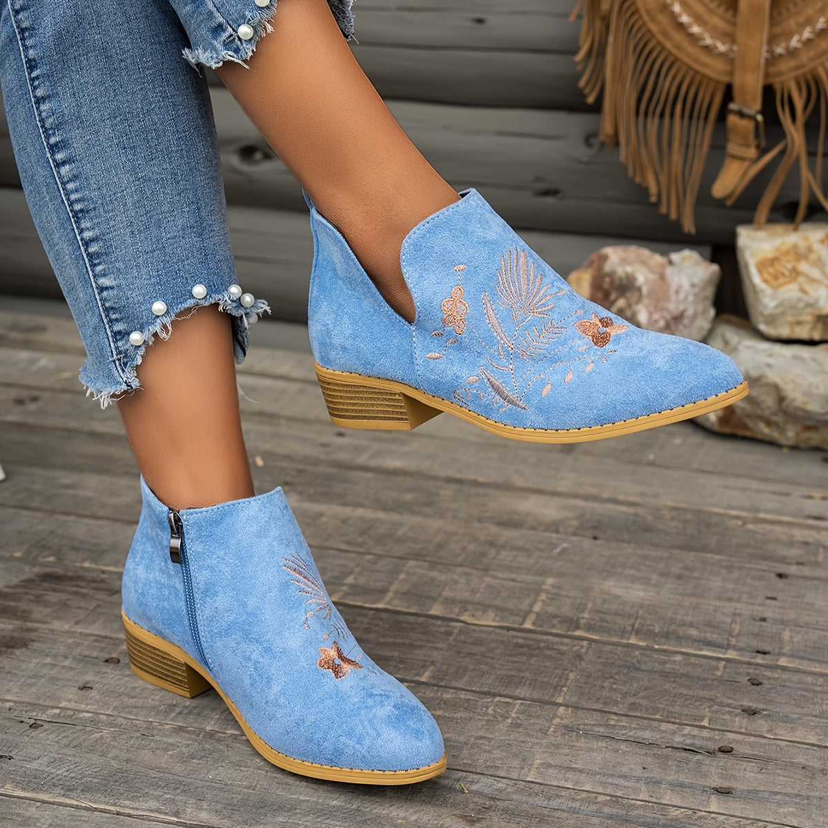 Tivelle | Women's Embroidered Ankle Boots