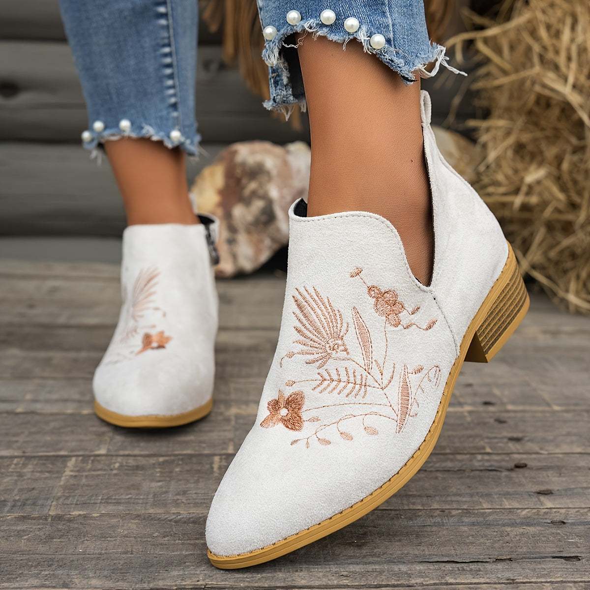 Tivelle | Women's Embroidered Ankle Boots