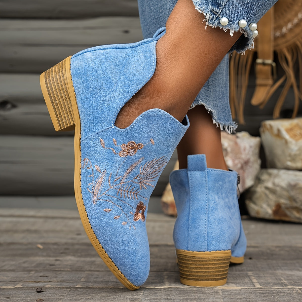 Tivelle | Women's Embroidered Ankle Boots