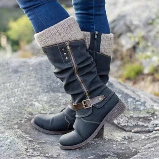 Velmora | Women's Knee-High Boots with Knit Cuff