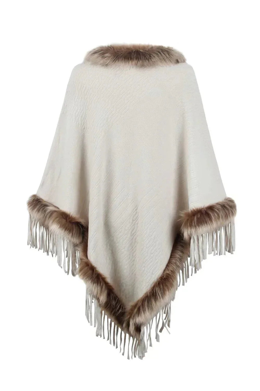 Farrah | Faux Fur-Trimmed Knit Poncho