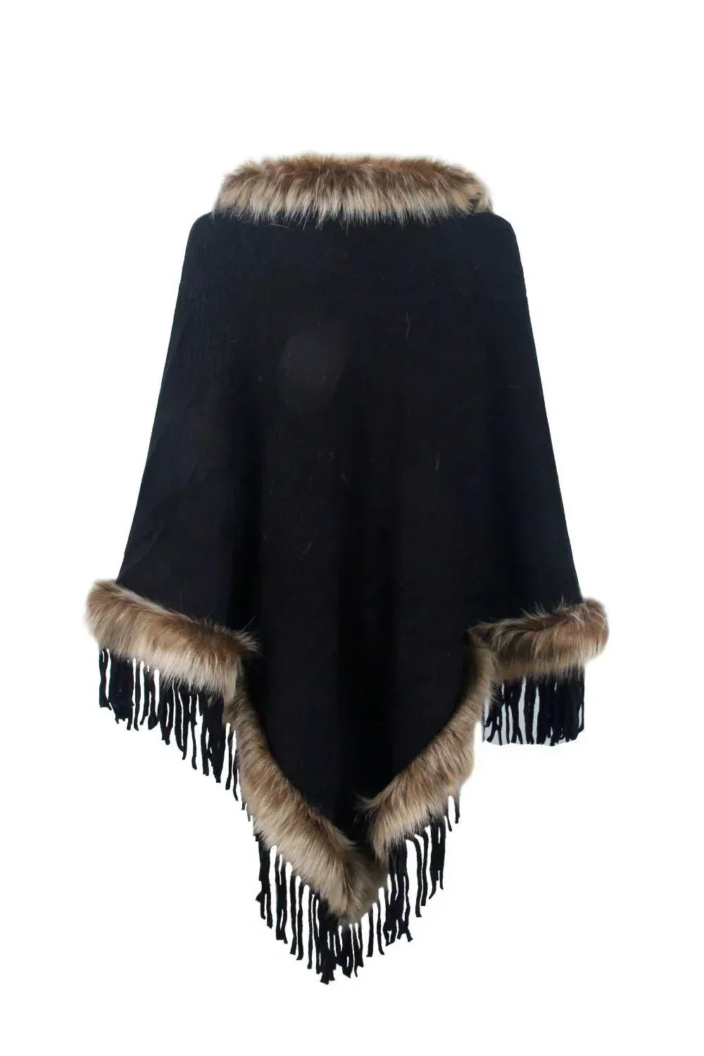 Farrah | Faux Fur-Trimmed Knit Poncho