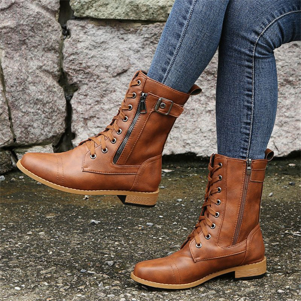 Lily | Women's Lace Up Combat Mid Calf Boots