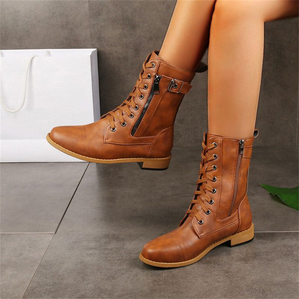 Lily | Women's Lace Up Combat Mid Calf Boots