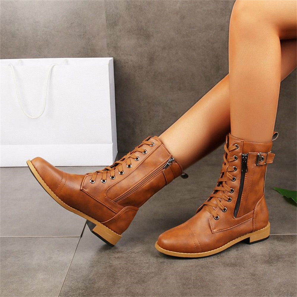 Lily | Women's Lace Up Combat Mid Calf Boots