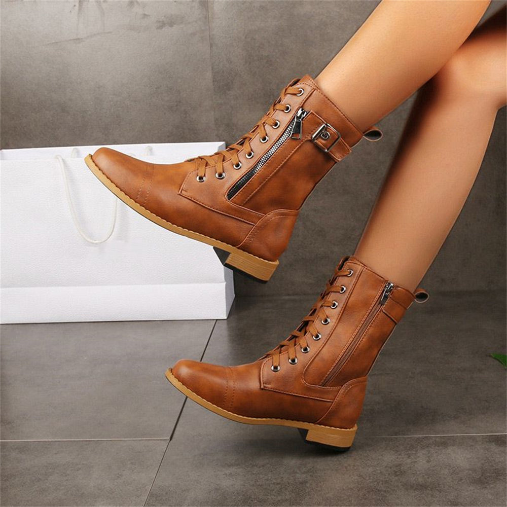 Lily | Women's Lace Up Combat Mid Calf Boots