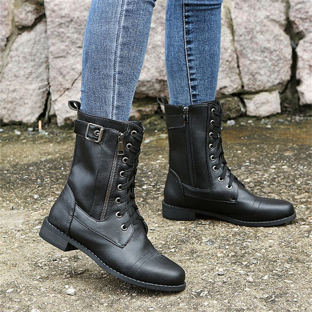 Lily | Women's Lace Up Combat Mid Calf Boots