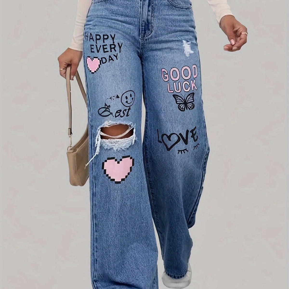 Zora | Women's Graffiti Print Baggy Jeans