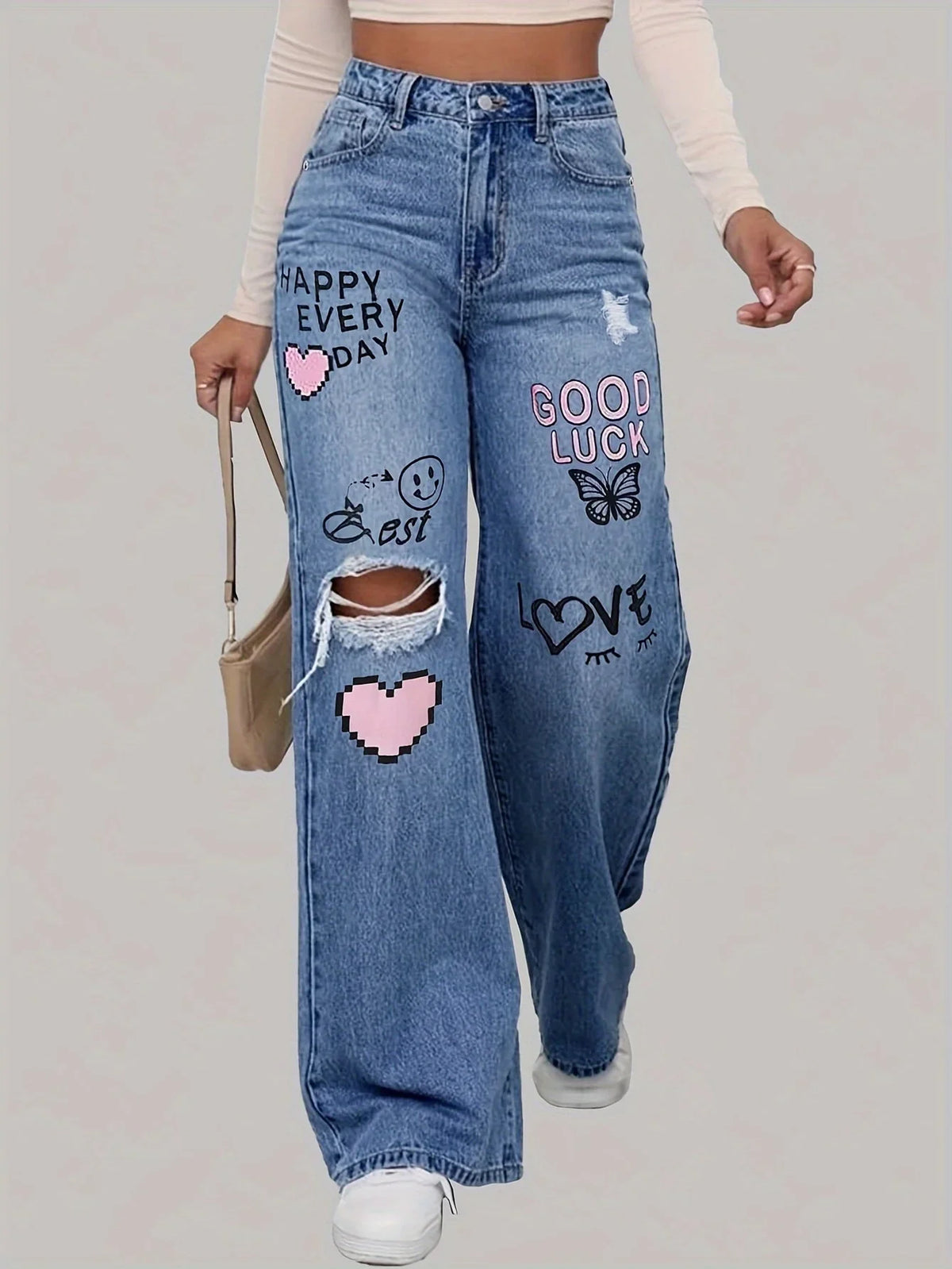 Zora | Women's Graffiti Print Baggy Jeans