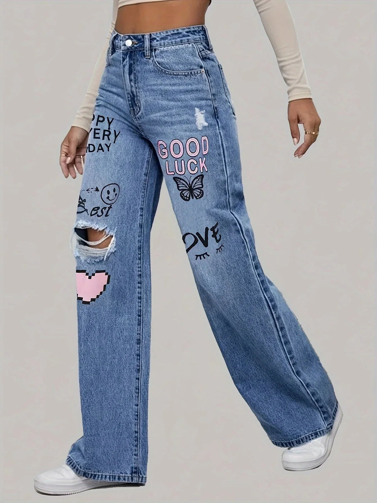 Zora | Women's Graffiti Print Baggy Jeans