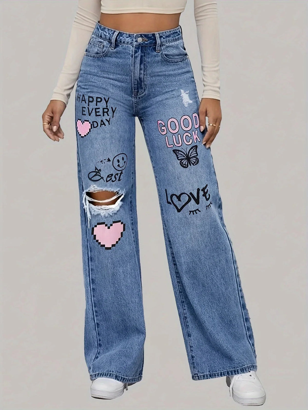 Zora | Women's Graffiti Print Baggy Jeans