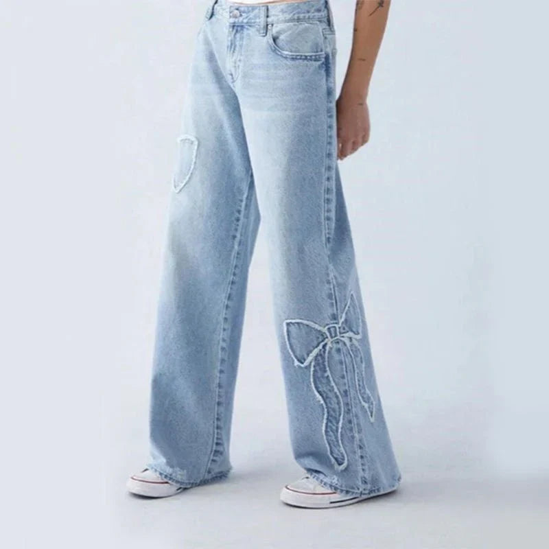 Fern | Women's Bow Embroidered Baggy Jeans