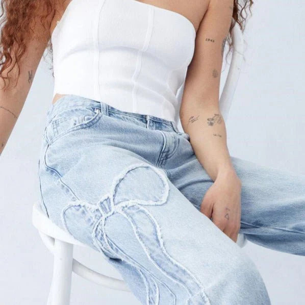 Fern | Women's Bow Embroidered Baggy Jeans