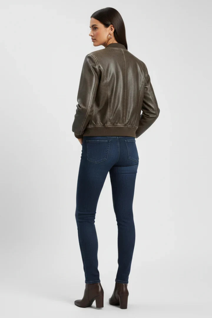 Beatrix | Collared Leather Bomber Jacket